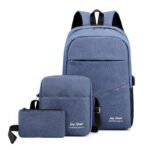 Sac à dos homme avec sac bandoulière et trousse 3en1 bleu 2755-8 - محفظة ظهر رجالية 3 قطع أزرق