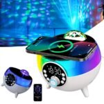 Haut-Parleur et Réveil LED d'Ambiance avec Chargeur Sans Fil 15W