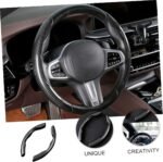 ⁦2 Pcs Housse de Volant Voiture antidérapant Noir carbon⁩ - الصورة ⁦5⁩