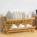 Égouttoir à vaisselle pliable en bambou de haute qualité - حامل أواني الغسيل