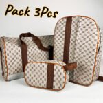 ⁦Pack 3Pcs Cabas Sac a Dos et Pochette en Tissue Imperméable Beige⁩ - الصورة ⁦2⁩