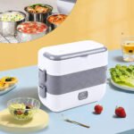 ⁦Boîte à Lunch Électrique Portable avec 2 Récipients Amovibles en Acier Inoxydable - علبة تسخين طعام⁩ - الصورة ⁦2⁩