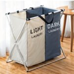 Panier à linge sale pliable avec 2 grilles pour séparer les vêtements