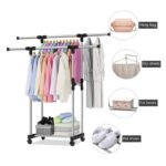 ⁦Double Penderie à vêtements portable à roulettes en Acier Inoxydable - علاقة ملابس متنقلة⁩ - الصورة ⁦2⁩