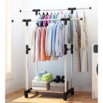 ⁦Double Penderie à vêtements portable à roulettes en Acier Inoxydable - علاقة ملابس متنقلة⁩ - الصورة ⁦3⁩