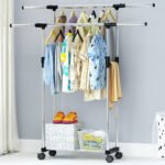 ⁦Double Penderie à vêtements portable à roulettes en Acier Inoxydable - علاقة ملابس متنقلة⁩ - الصورة ⁦5⁩