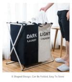 ⁦Panier à linge sale pliable avec 2 grilles pour séparer les vêtements⁩ - الصورة ⁦4⁩