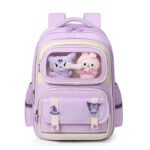 Sac à Dos Enfant Ludique avec Plusieurs Compartiment et un Peluche LM-5122 Mauve - حقيبة ظهر للأطفال بنفسجي