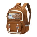 Sac à Dos Enfant Ludique avec Plusieurs Compartiment et un Peluche LM-5122 Marron - حقيبة ظهر للأطفال بني