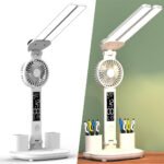 ⁦Lampe de bureau LED à double tête avec ventilateur et Horloge  - مصباح مكتب مع منبه ومروحة مدمجة⁩ - الصورة ⁦2⁩