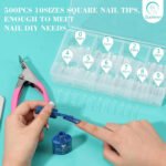 ⁦500 faux ongles carrés transparents professionnels en acrylique - طقم أظافر صناعية⁩ - الصورة ⁦2⁩