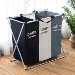 Panier à linge sale pliable avec 3 grilles pour séparer les vêtements V3