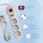 ⁦Multiprise 3 prises et Type C avec 2 USB 2 m Blanc 3301U⁩ - الصورة ⁦3⁩