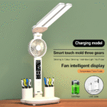 Lampe de bureau LED à double tête avec ventilateur et Horloge  - مصباح مكتب مع منبه ومروحة مدمجة