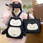 Ensemble de Sacs Snorlax 3Pcs Design Kawaii Noir - حقيبة مدرسية 3 قطع لون أسود