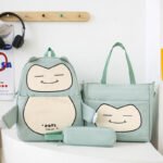 Ensemble de Sacs Snorlax 3Pcs Design Kawaii Vert - حقيبة مدرسية 3 قطع لون أخضر