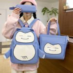 Ensemble de Sacs Snorlax 3Pcs Design Kawaii Bleu - حقيبة مدرسية 3 قطع لون أزرق