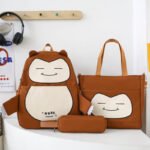 ⁦Ensemble de Sacs Snorlax 3Pcs Design Kawaii Marron - حقيبة مدرسية 3 قطع لون بني⁩ - الصورة ⁦3⁩