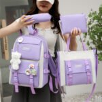 ⁦Ensemble de sacs d’école Kawai pour adolescents 4Pcs HAOLIDA V2 Mauve – محفظة 4 قطع كاواي بنفسجي⁩ - الصورة ⁦2⁩