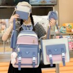 ⁦Ensemble de sacs d’école Kawai pour adolescents 5Pcs Guiyu V1 Bleu – محفظة 5 قطع كاواي أزرق⁩ - الصورة ⁦2⁩
