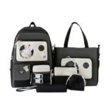 ⁦Ensemble de sacs d’école Kawai pour adolescents 5Pcs Guiyu V2 Noir et Gris– محفظة 5 قطع كاواي أسود ورمادي⁩ - الصورة ⁦5⁩