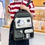 ⁦Ensemble de sacs d’école Kawai pour adolescents 5Pcs Guiyu V2 Noir et Gris– محفظة 5 قطع كاواي أسود ورمادي⁩ - الصورة ⁦3⁩