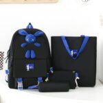 Ensemble de sacs d'école Kawai pour adolescents 4Pcs Lapin X Noir- محفظة 4 قطع كاواي أسود