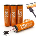 Pack de 4 Piles Rechargeables USB Type-C – AA 1.5V 2200 mAh - علبة من 4 بطاريات قابلة للشحن