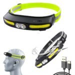 Lampe frontale transfrontalier  étanche lumière forte COB double source de lumière TYPE-C