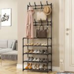 Étagère De Chaussures et Porte-manteau 4 Étages crochets - رف أحذية ومعاطف مع خطافات من 4 طبقات
