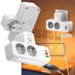 Rallonge Mural Multifonction – 2 Prises Européennes, 3 Ports USB (dont USB-C) et Lumière LED - مقبس طاقة