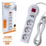 Multiprise 3 prises et Type C avec 2 USB 2 m Blanc 3301U