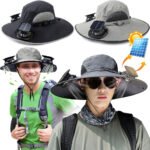 Chapeau de soleil à large bord avec double ventilateur - قبعة للحماية من الشمس مع مروحات