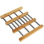 ⁦Dessous de Plat Extensible en Bambou et Acier Inoxydable – قاعدة أواني قابلة للتمديد⁩ - الصورة ⁦2⁩