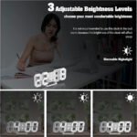 ⁦Horloge Murale numérique LED Blanche 3D GH0720L – ساعة رقمية تصميم ثلاثي الأبعاد⁩ - الصورة ⁦2⁩
