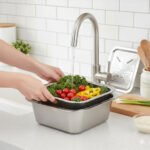 ⁦Râpe multifonctionnelle Delaval en acier inoxydable avec panier d’égouttage 3EN1 – مفرمة وقطاعة خضر متعددة الإستعمالات⁩ - الصورة ⁦9⁩