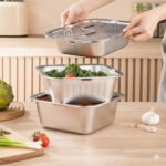 ⁦Râpe multifonctionnelle Delaval en acier inoxydable avec panier d’égouttage 3EN1 – مفرمة وقطاعة خضر متعددة الإستعمالات⁩ - الصورة ⁦7⁩