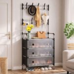 Porte-chaussures à 3 niveaux avec 8 crochets doubles pour l'entrée - علاقة ملابس ومنظم أحذية