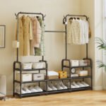 ⁦Porte Manteau et Organisateur de Chaussures en Métal de Grande Capacité - علاقة ملابس ومنظم أحذية 2في1⁩ - الصورة ⁦5⁩