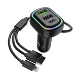 ⁦Chargeur de voiture à 3 ports avec câble de charge 3 en 1 intégré (Lightning/Type-C/Micro USB) - شاحن سيارة⁩ - الصورة ⁦10⁩