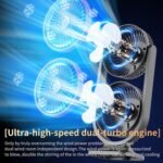 ⁦Ventilateur de Bureau Double Tête Rechargeable USB - مروحة المكتب المكتبية المزدوجة بـ 3 سرعات⁩ - الصورة ⁦9⁩
