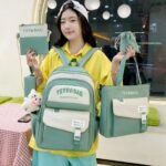 ⁦Sac à Dos Multifonctionnel Kawaii Grand Volume Imperméable et Résistant 5Pcs Vert SACKDS10VR - حقيبة ظهر بعدة قطع بتصميم كاوايي⁩ - الصورة ⁦4⁩