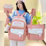 Sac à Dos Multifonctionnel Kawaii Grand Volume Imperméable et Résistant 5Pcs Rose SACKDS10RS - حقيبة ظهر بعدة قطع بتصميم كاوايي - الصورة 4
