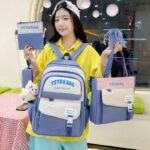 ⁦Sac à Dos Multifonctionnel Kawaii Grand Volume Imperméable et Résistant 5Pcs Bleu SACKDS10BL - حقيبة ظهر بعدة قطع بتصميم كاوايي⁩ - الصورة ⁦4⁩