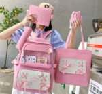 ⁦Sac à Dos Multifonctionnel Kawaii Grand Volume Imperméable et Résistant 5Pcs Rose SACKDS11RS - حقيبة ظهر بعدة قطع بتصميم كاوايي⁩ - الصورة ⁦3⁩