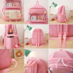 ⁦Sac à Dos Multifonctionnel Kawaii Grand Volume Imperméable et Résistant 5Pcs Rose SACKDS11RS - حقيبة ظهر بعدة قطع بتصميم كاوايي⁩ - الصورة ⁦4⁩