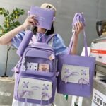 ⁦Sac à Dos Multifonctionnel Kawaii Grand Volume Imperméable et Résistant 5Pcs Mauve SACKDS11MV - حقيبة ظهر بعدة قطع بتصميم كاوايي⁩ - الصورة ⁦3⁩