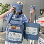 ⁦Sac à Dos Multifonctionnel Kawaii Grand Volume Imperméable et Résistant 5Pcs Bleu SACKDS11BL - حقيبة ظهر بعدة قطع بتصميم كاوايي⁩ - الصورة ⁦3⁩