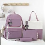⁦Sac à Dos Multifonctionnel Kawaii Grand Volume Imperméable et Résistant 4Pcs Mauve SACKDS12MV - حقيبة ظهر بعدة قطع بتصميم كاوايي⁩ - الصورة ⁦4⁩