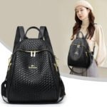 ⁦Sac à Dos Femme en Cuir Tressé Élégant avec Ceinture D'Épaule Convertible - حقيبة ظهر جلدية للنساء بتصميم فاخر⁩ - الصورة ⁦6⁩